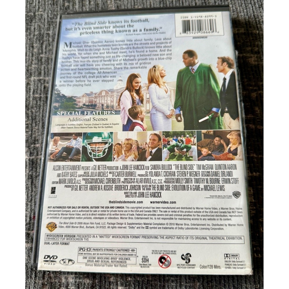 Warner Bros The Blind Side DVD Movie Sandra Bullock PG-13 Excellent Widescreen - Picture 2 of 5